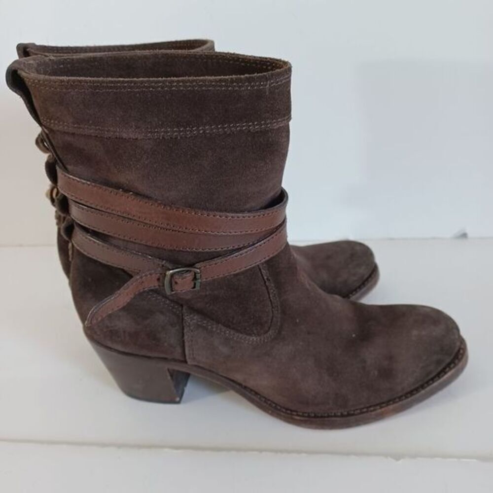 Frye Sz 8 Boots Slouch Straps Brown Suede Jane Cowgirl Western Festival Boho